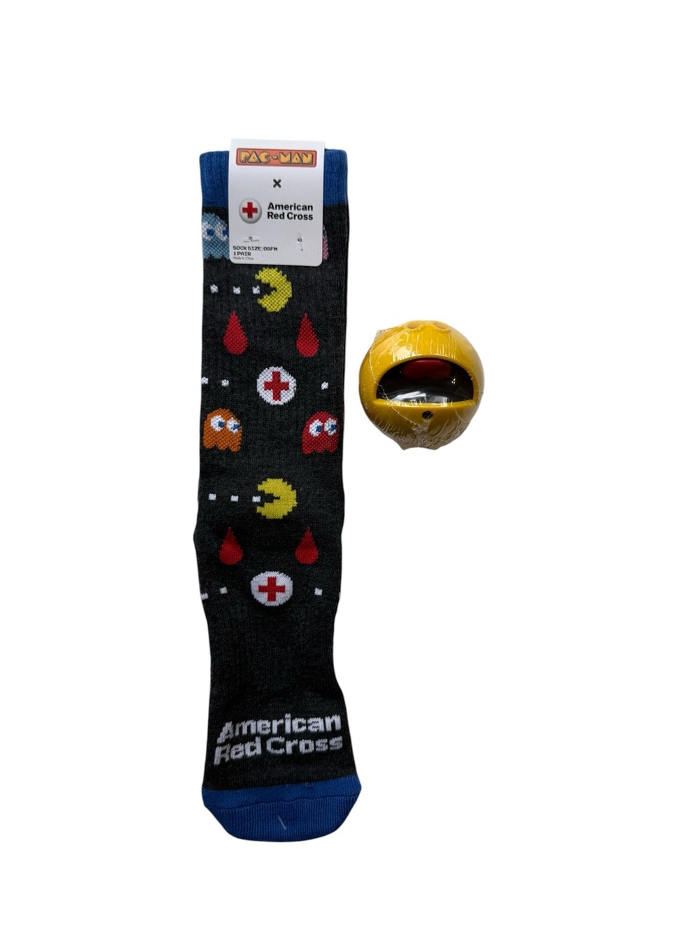 New Pac Man Socks & Gashapon Toy Figurine NIP NWT Collectible Blood Donor